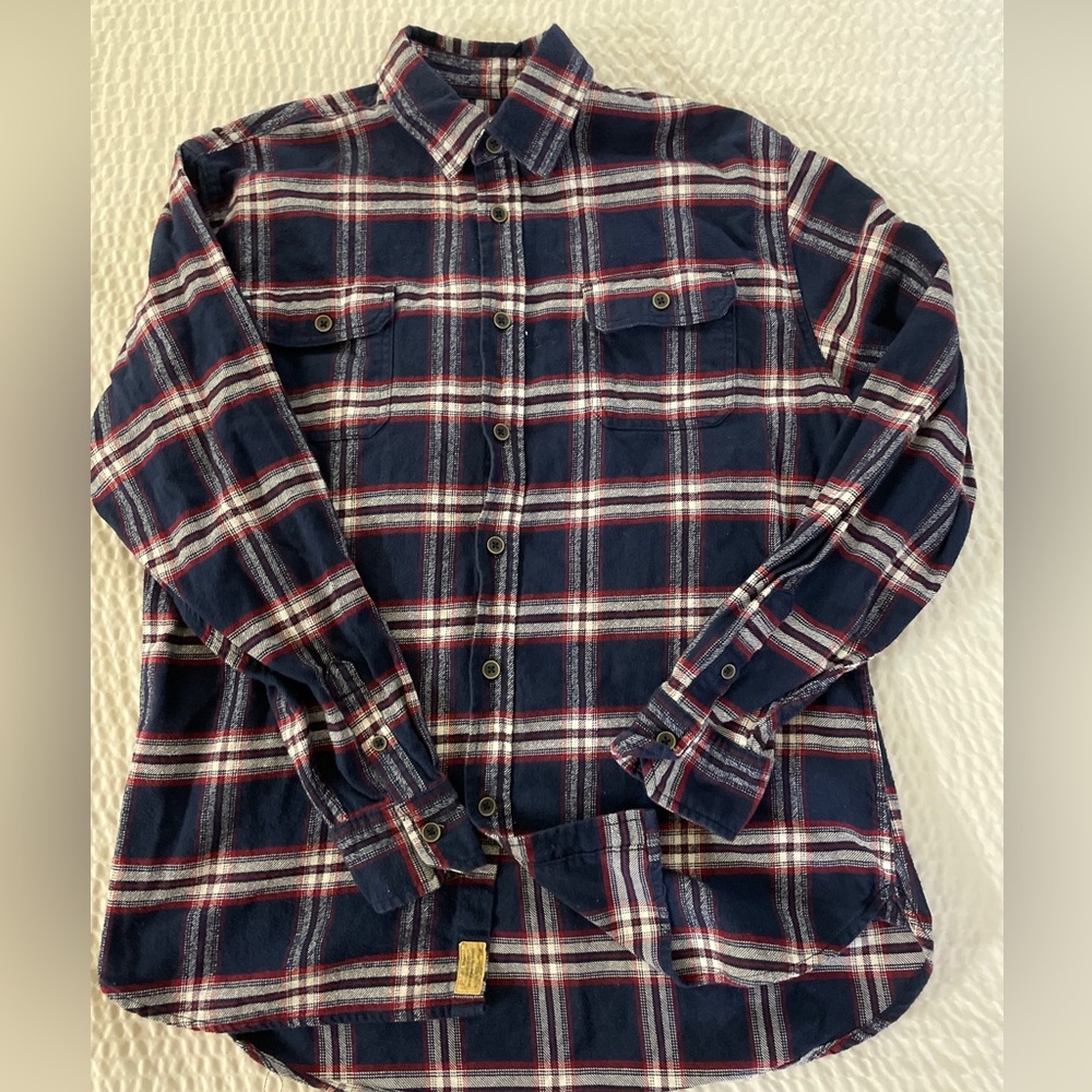 JACHS Thick Cotton Flannel Check Print‎  Plaid Patch Pocket Work Shirt Size LT